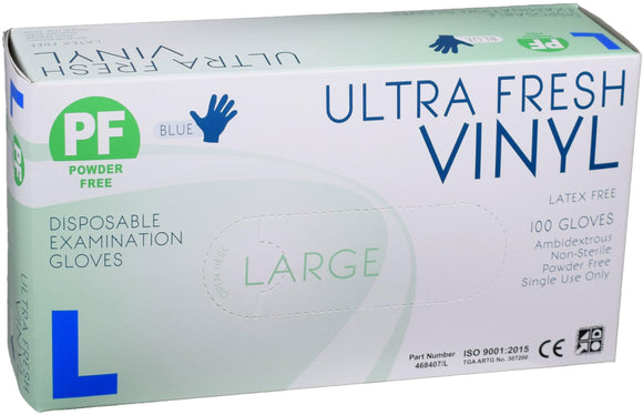 Ultra Fresh Blue Vinyl Powder Free Gloves